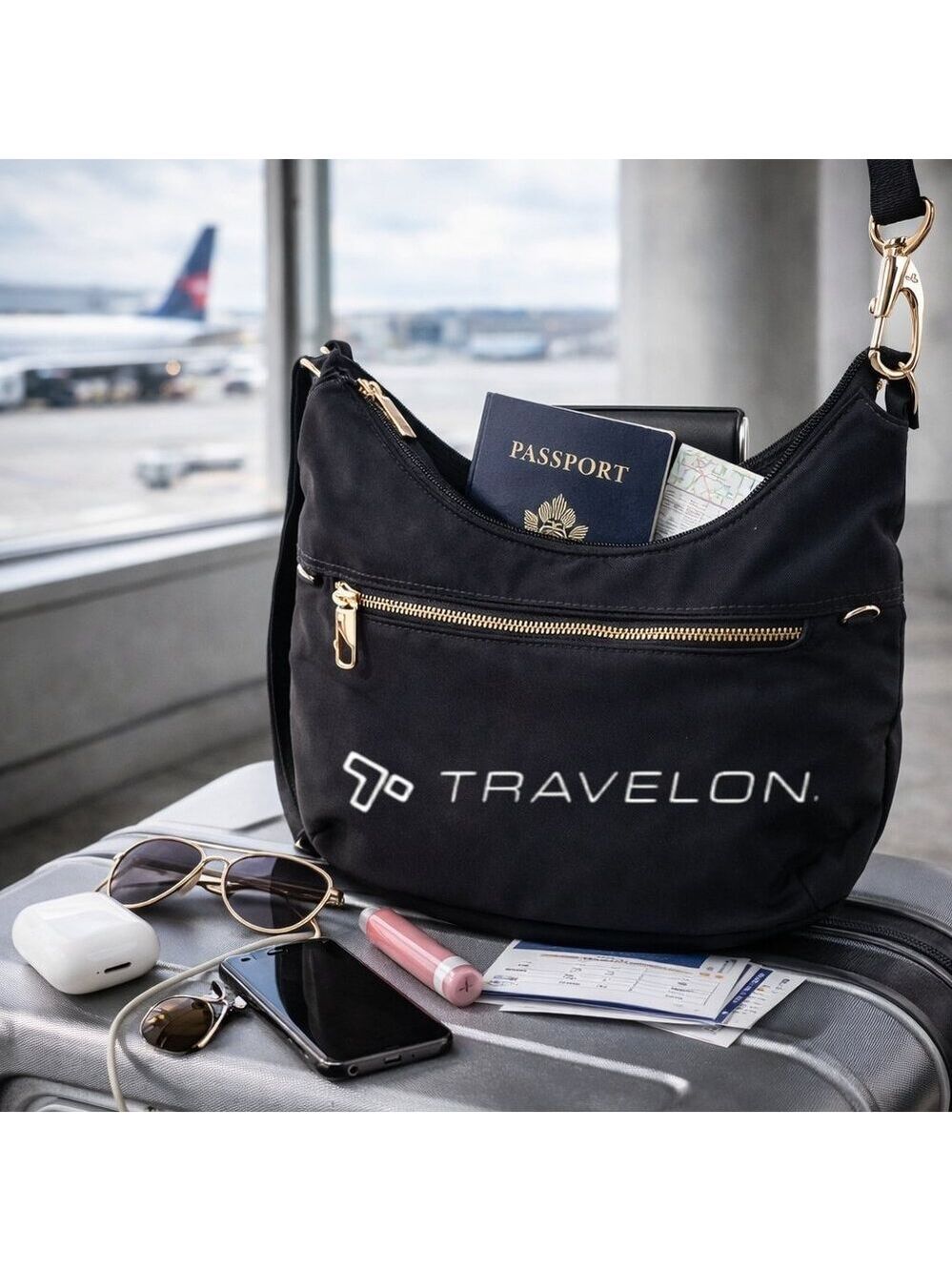 Travelon Anti-Theft Black Crossbody Bag RFID Travel Purse